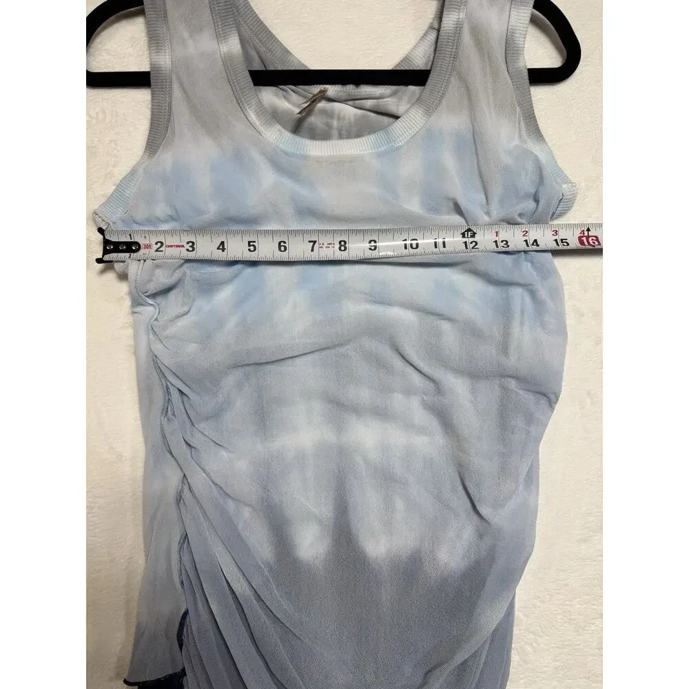 PETE COLLECTION Women's Gradient Blue Tie Dyed Rouche Tank Top Medium